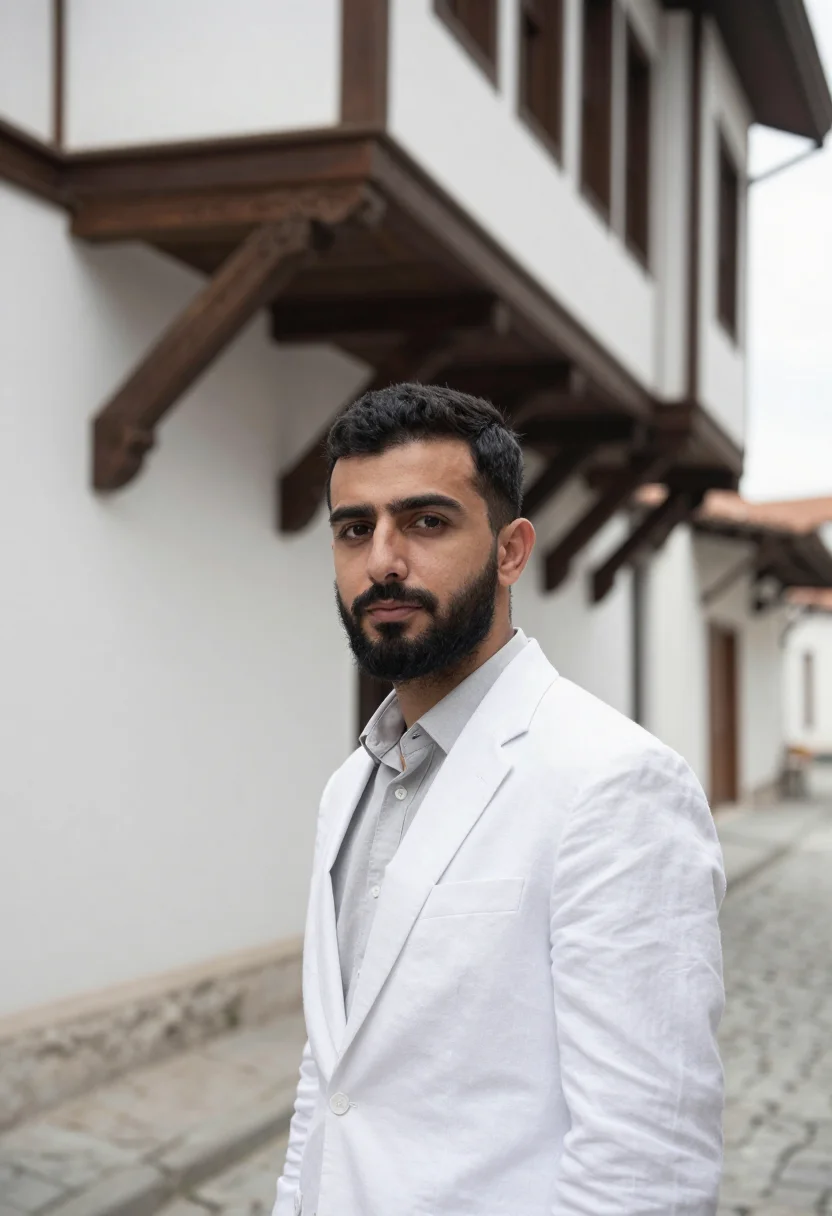 AI safranbolu architect ottoman timber plaster sample — portrait of a man, an architect in his early thirties, of Ge