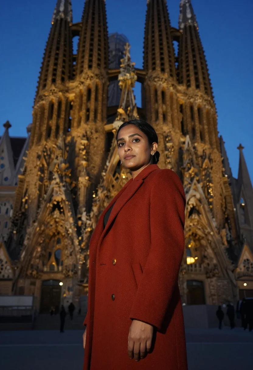 AI sagrada familia sample — three-quarter-length portrait of a South-Asian woman with wa