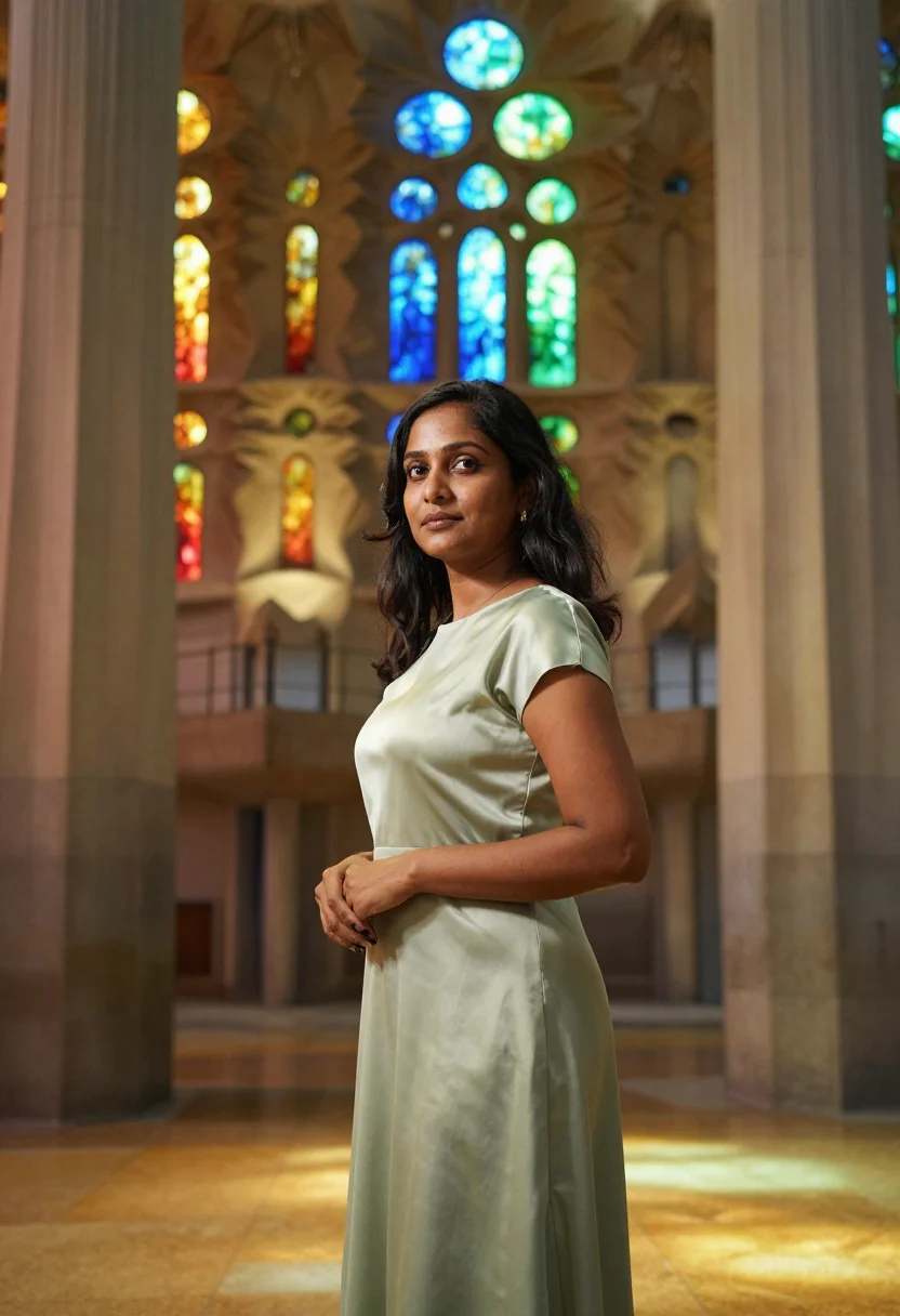 AI sagrada familia sample — three-quarter-length portrait of a South-Asian Indian woman