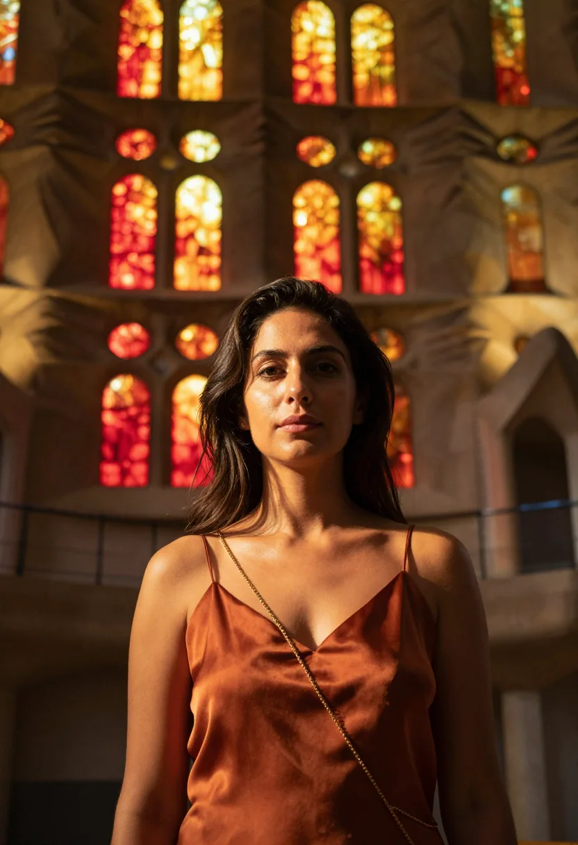 AI sagrada familia sample — half-length three-quarter portrait of a Latina woman with wa