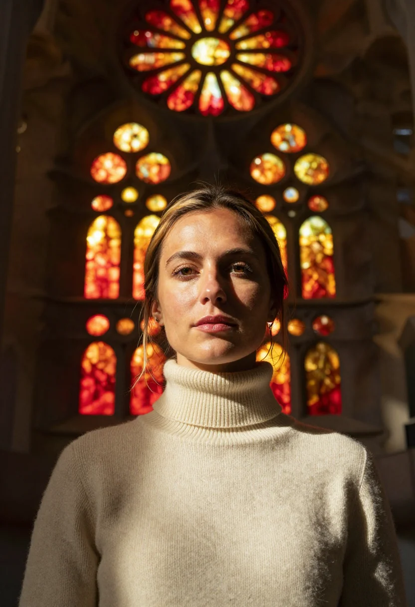 AI sagrada familia sample — half-length portrait of a Western European woman with fair s