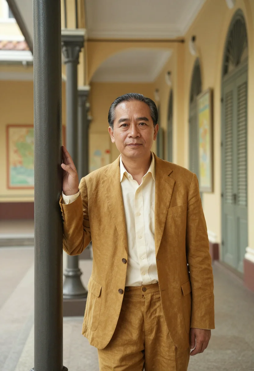 AI saigon post office architect mustard sample — portrait of a man, an architect in his fifties of Chinese an