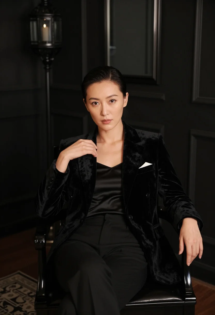 AI saint laurent black sample — portrait of a woman, half-length portrait of an East-Asian w