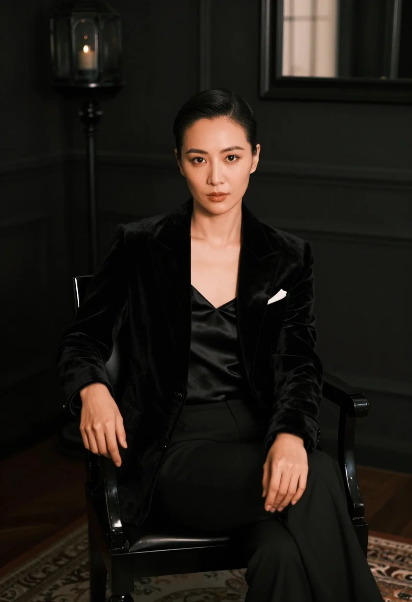 AI saint laurent black sample — portrait of a woman, three-quarter-length portrait of an Eas