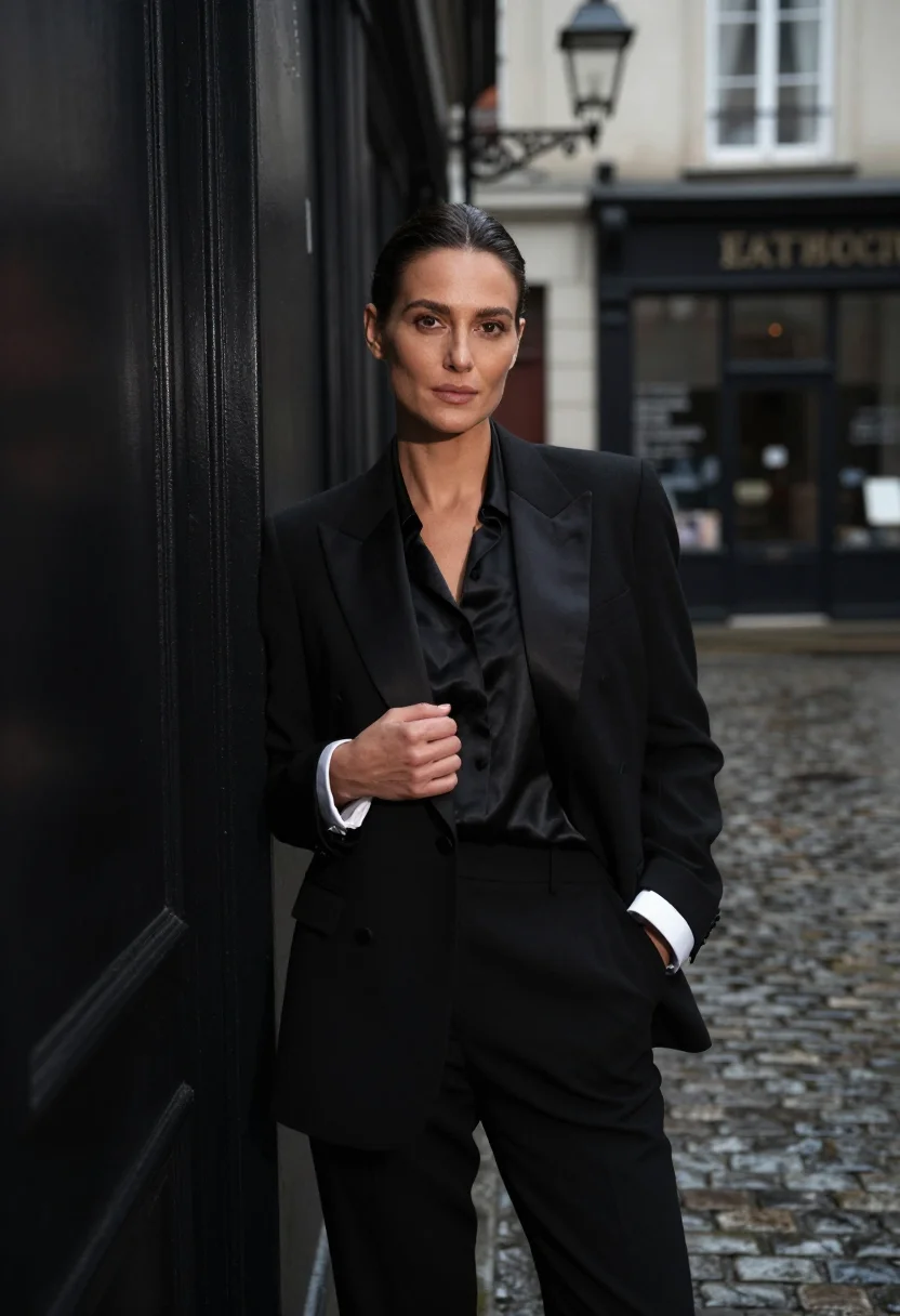 AI saint laurent black sample — portrait of a woman, half-length portrait of a Western-Europ