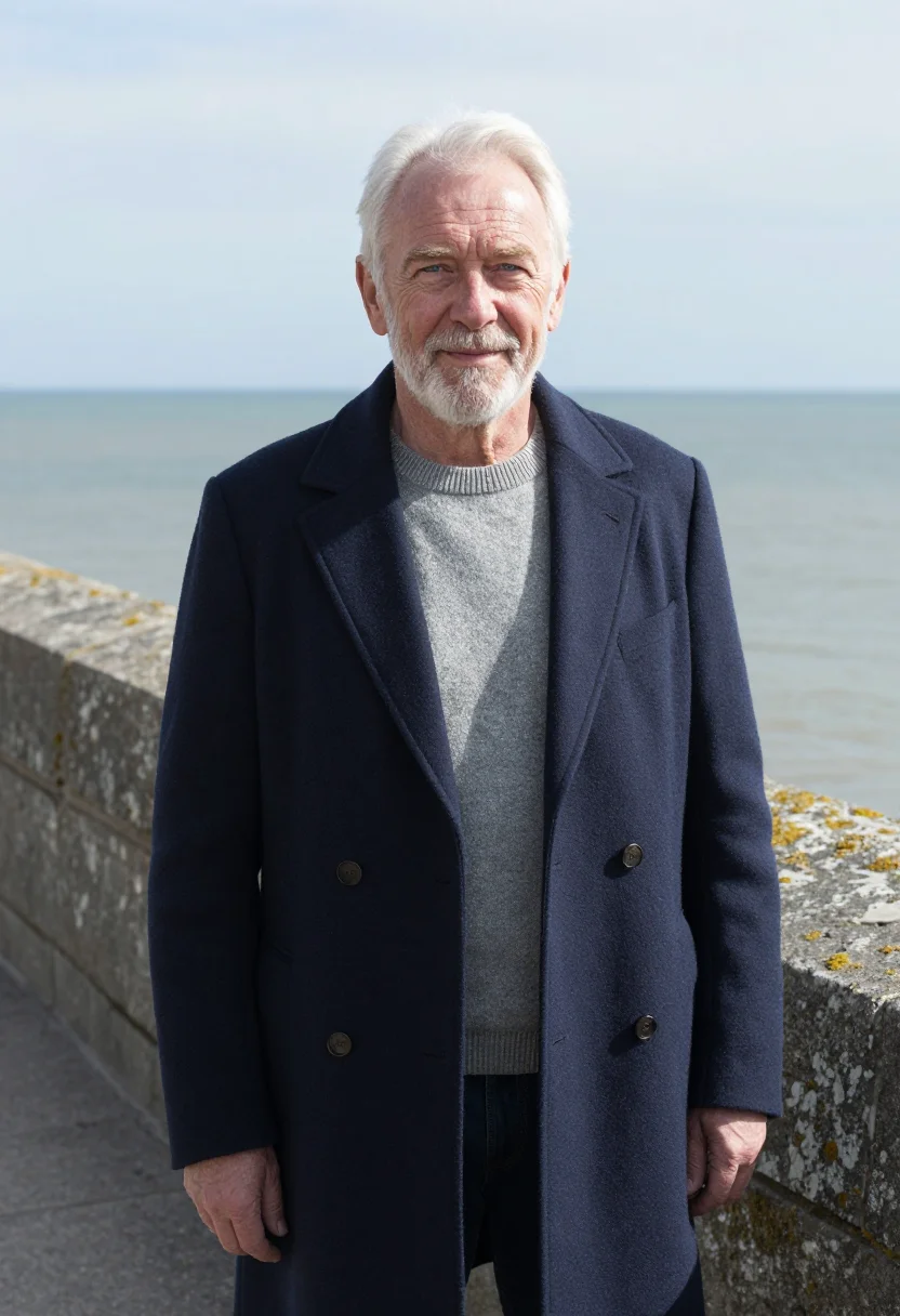 AI saint malo shipowner granite rampart navy sample — portrait of a man, a shipowner in his sixties with weathered
