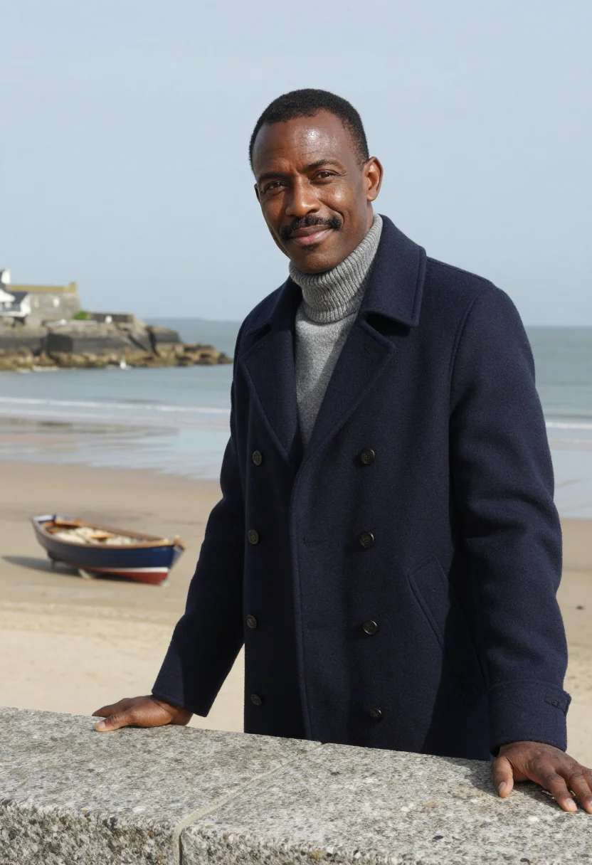 AI saint malo shipowner granite rampart navy sample — portrait of a man, a shipowner of Martinican descent in his