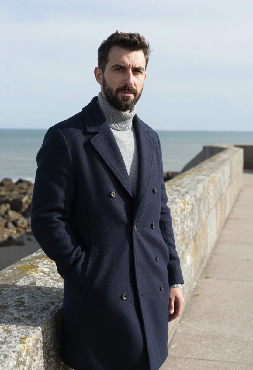 AI saint malo shipowner granite rampart navy sample — portrait of a man, a shipowner in his late thirties with fai