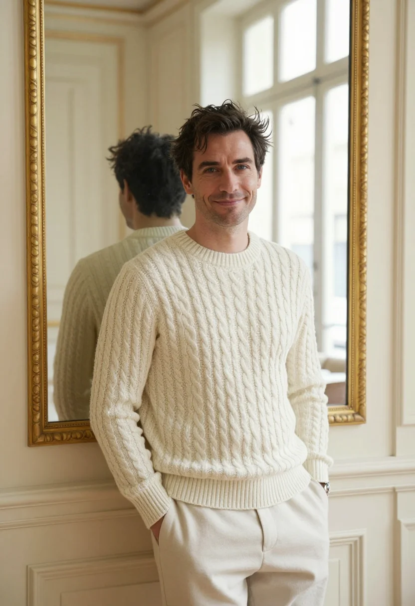 AI salon de the angelina cream sample — portrait of a man, framed half-length from the waist up, the