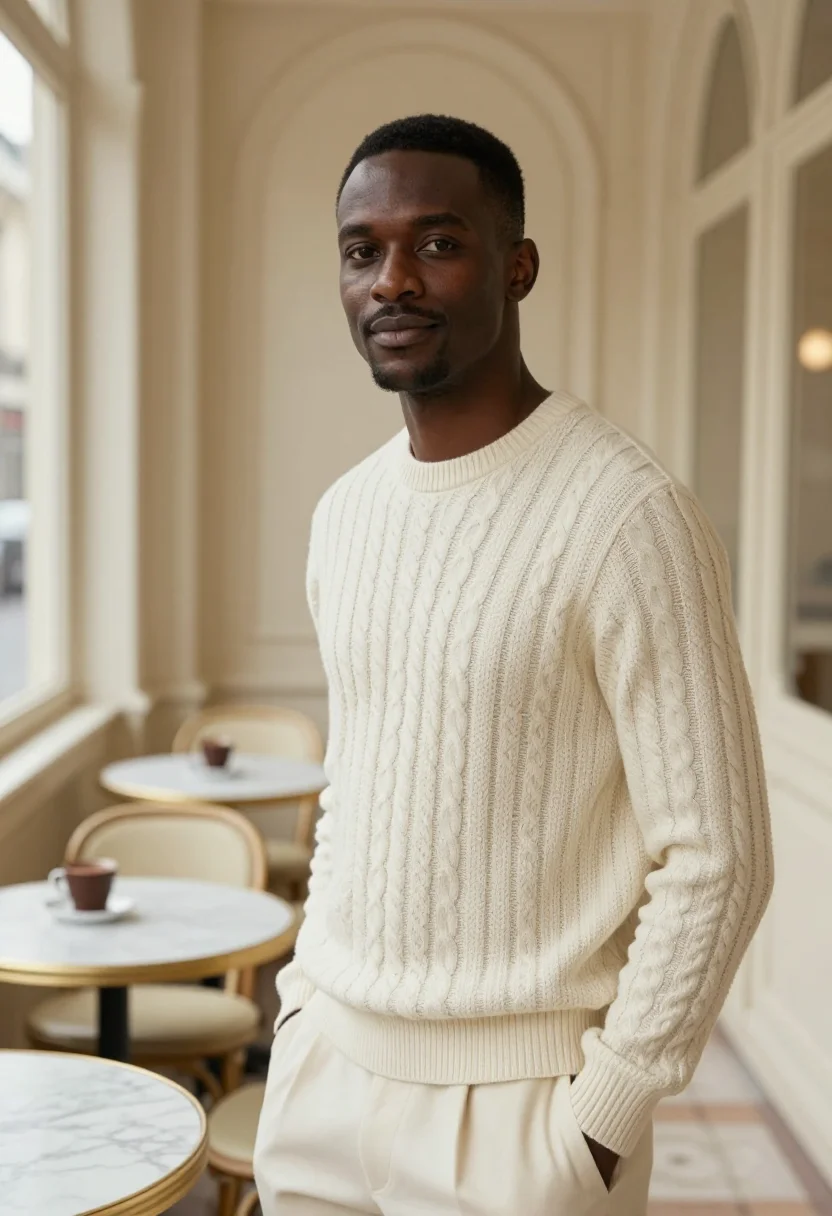 AI salon de the angelina cream sample — portrait of a man, framed tight, head and shoulders, the bod