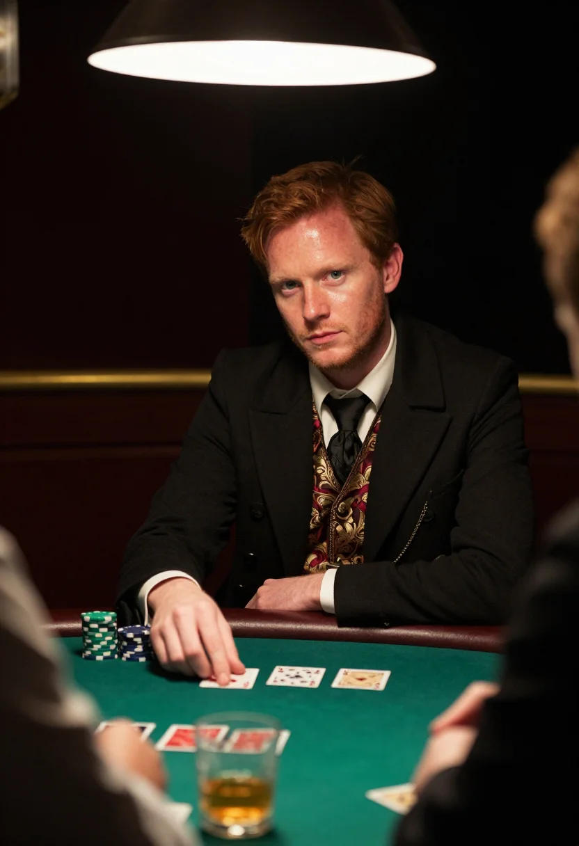 AI saloon gambler sample — portrait of a man, three-quarter view portrait of an Irish-A