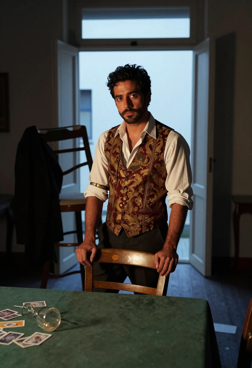 AI saloon gambler sample — portrait of a man, three-quarter-length portrait of an Itali