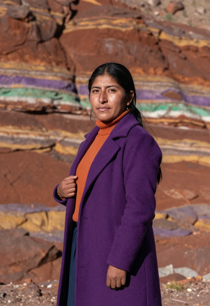 AI salta geologist rainbow mountain palette sample — portrait of a woman, a Quechua geologist in her late twentie