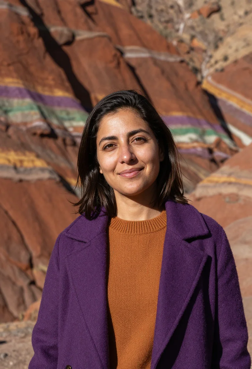 AI salta geologist rainbow mountain palette sample — portrait of a woman, an Argentine geologist of Spanish desce
