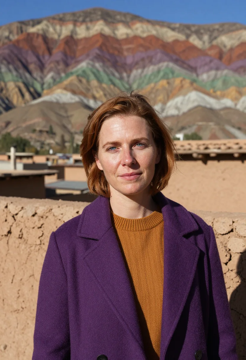 AI salta geologist rainbow mountain palette sample — portrait of a woman, a Western-European geologist in her lat