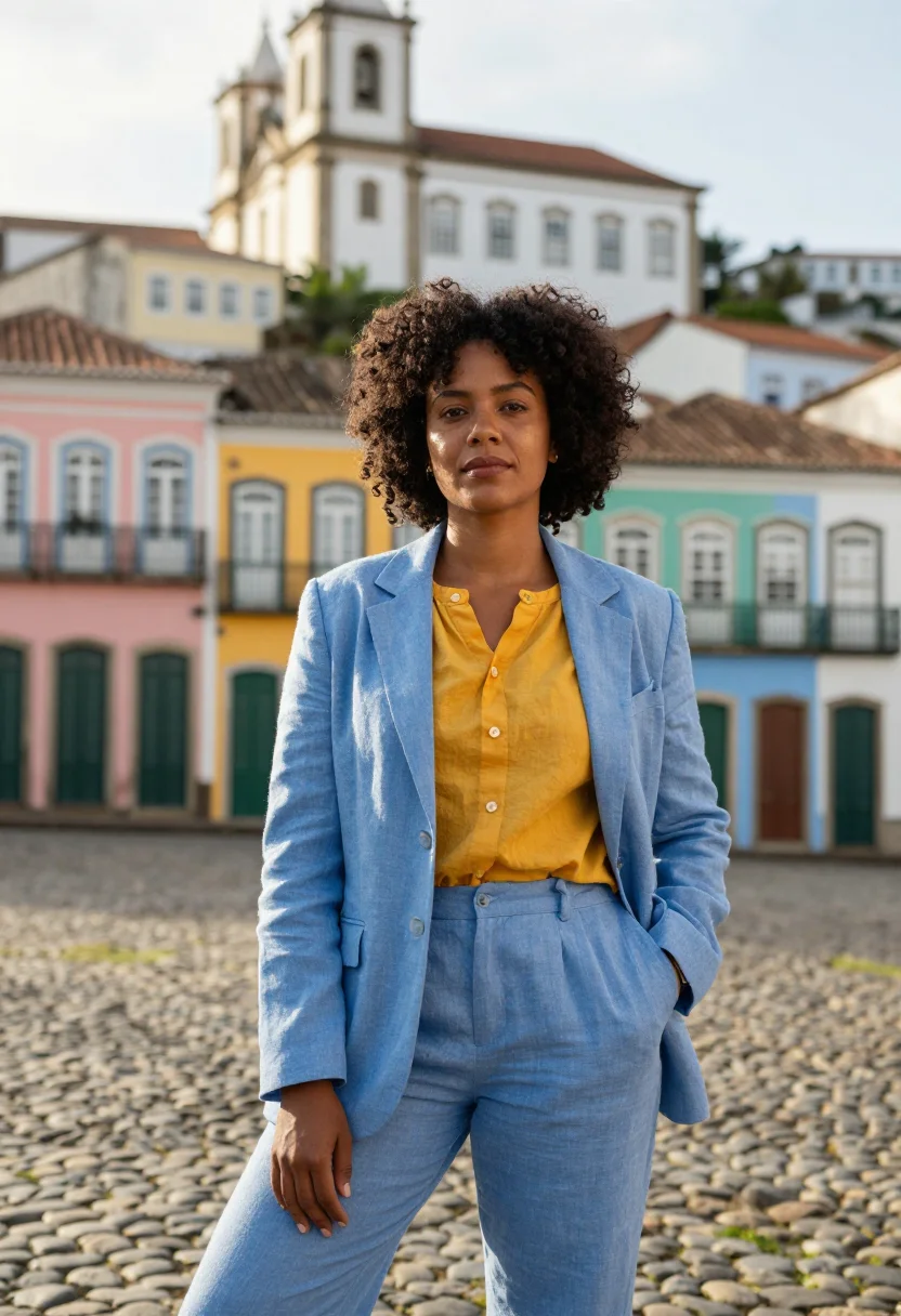 AI salvador pelourinho architect colonial palette sample — portrait of a woman, an Afro-Brazilian architect in her mid-