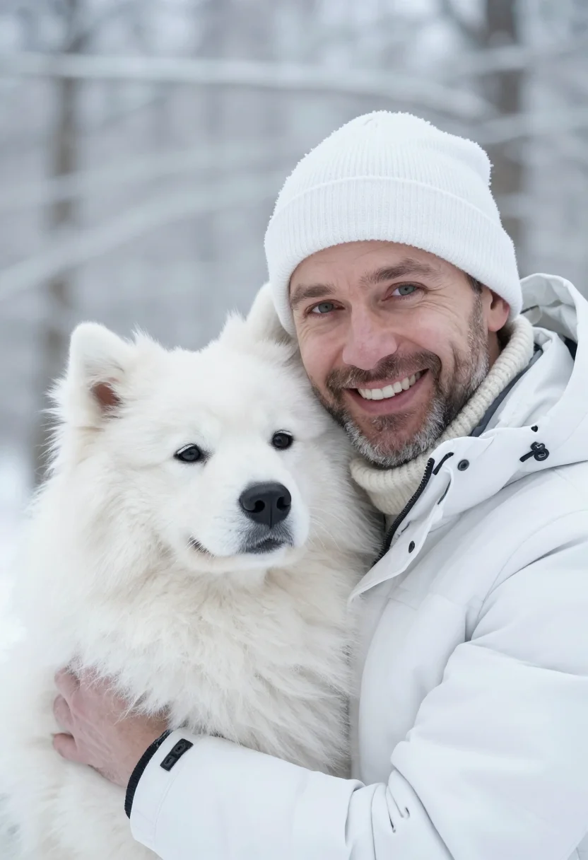 AI samoyed snow white sample — portrait of a man, tight headshot of a Western-European man