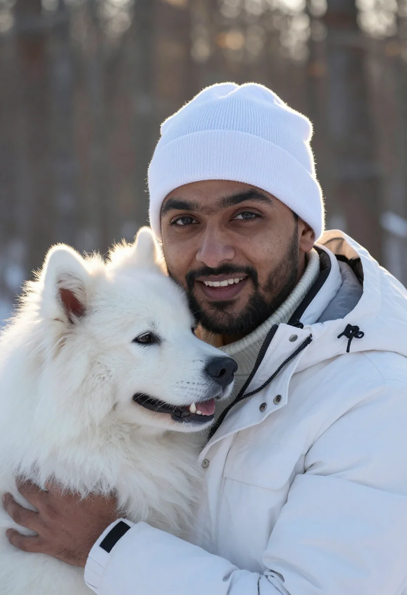 AI samoyed snow white sample — portrait of a man, tight headshot of a South-Asian man in hi