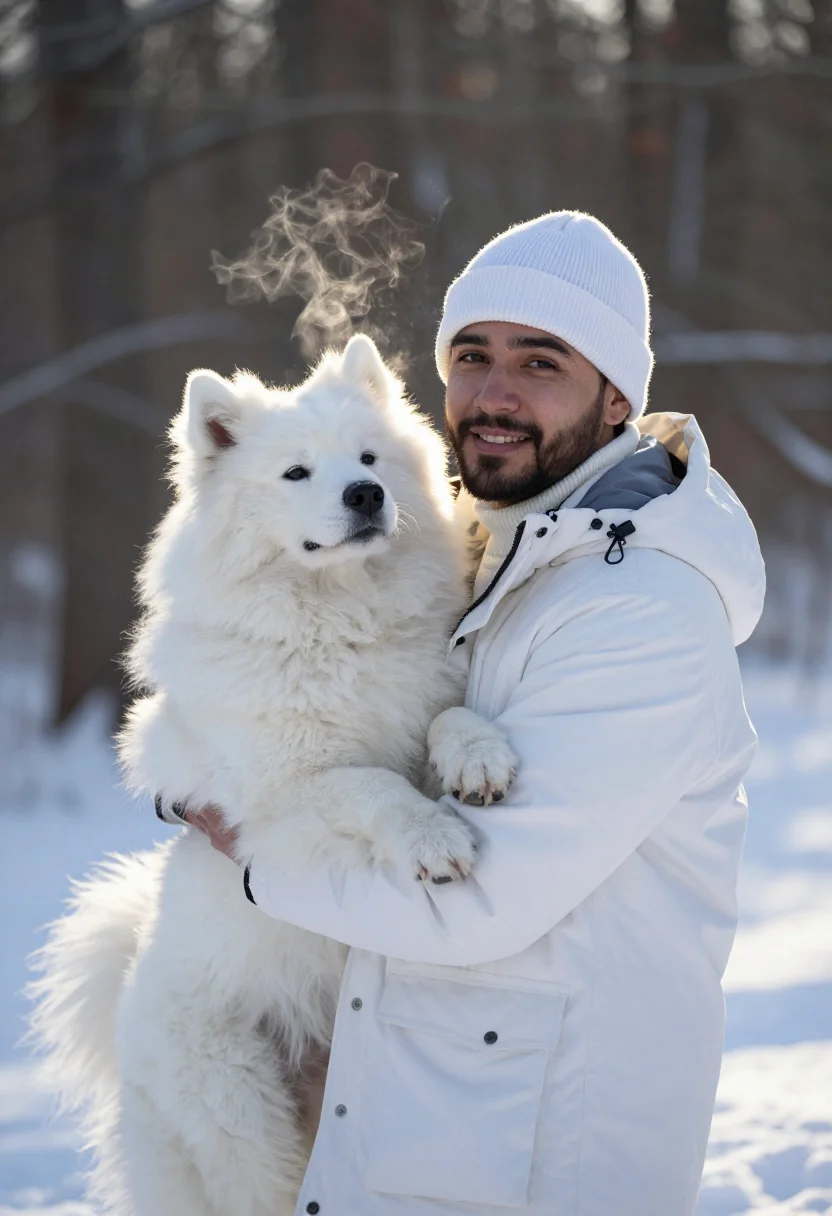 AI samoyed snow white sample — portrait of a man, chest-up three-quarter portrait of a Lati