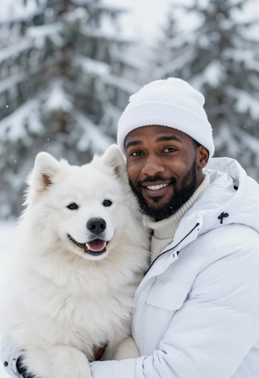 AI samoyed snow white sample — portrait of a man, tight headshot of a Black man in his earl