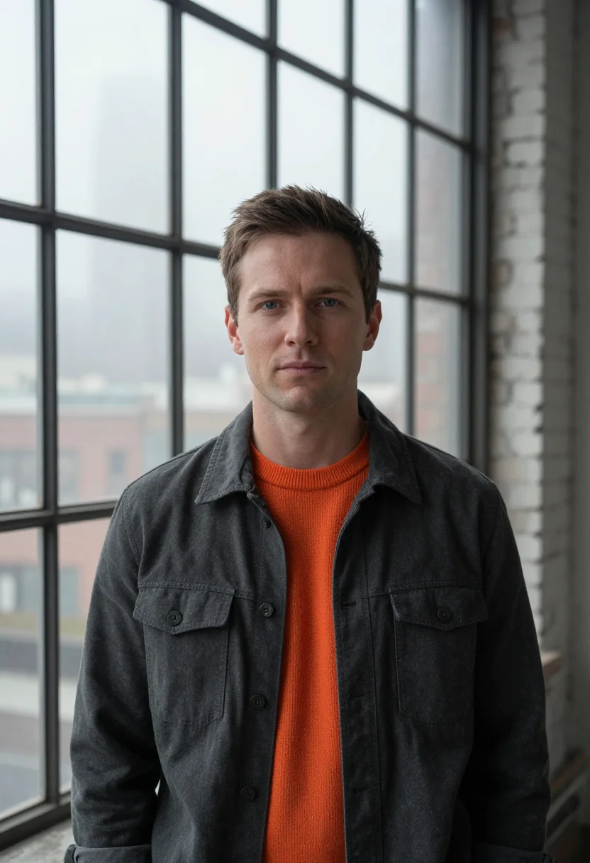 AI san francisco ai researcher fog orange sample — portrait of a man, head-and-shoulders portrait of an America
