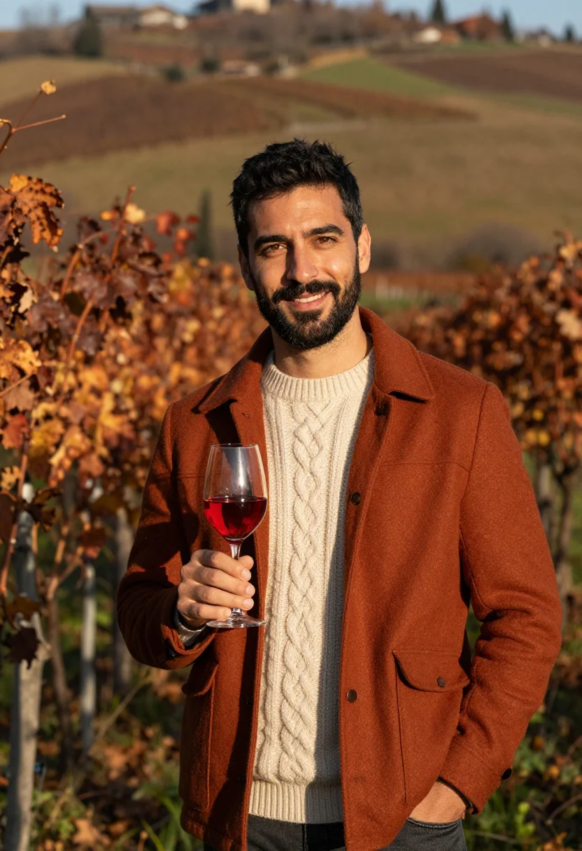 AI san martino vino novello rust sample — portrait of a man, framed half-length from the head to the h