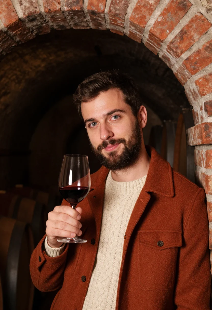 AI san martino vino novello rust sample — portrait of a man, framed tight, head and shoulders, the bod