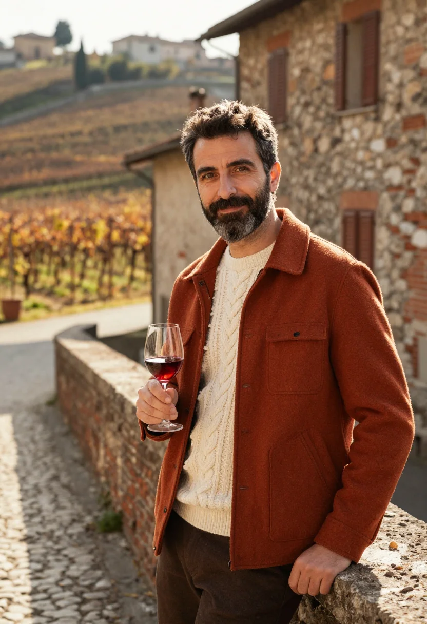 AI san martino vino novello rust sample — portrait of a man, framed half-length from the head to the h