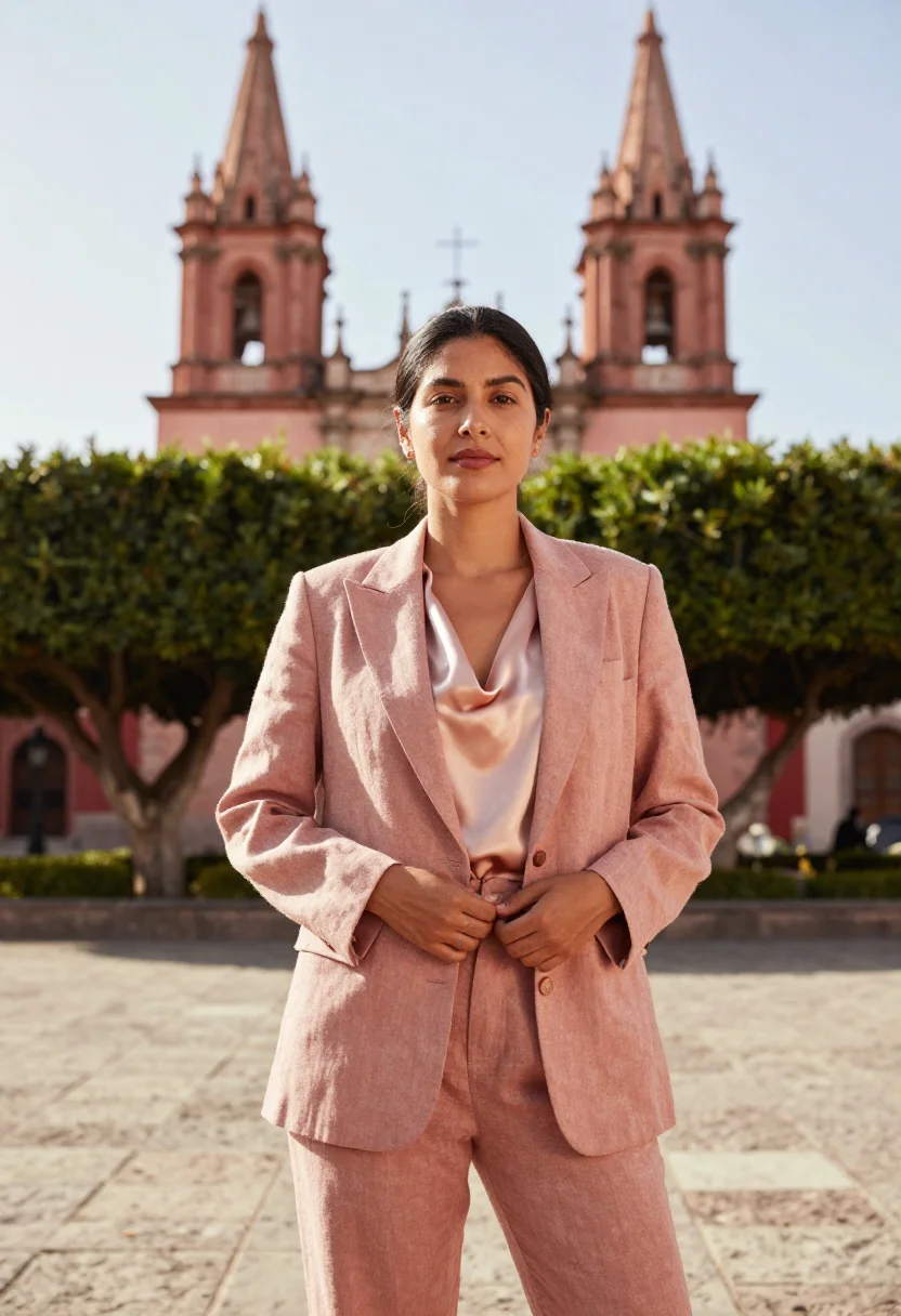 AI san miguel interior designer parroquia pink sample — portrait of a woman, a Mexican interior designer in her mid-