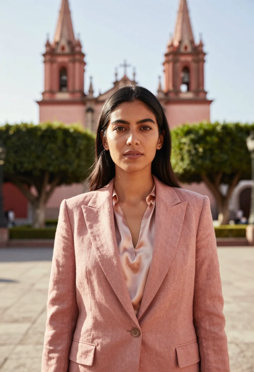 AI san miguel interior designer parroquia pink sample — portrait of a woman, a Mexican interior designer in her late