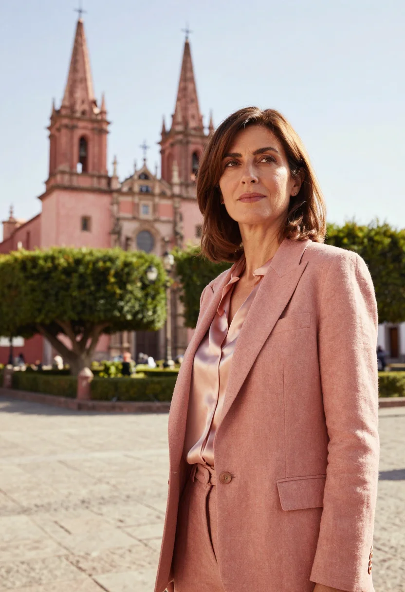 AI san miguel interior designer parroquia pink sample — portrait of a woman, an Italian interior designer in her ear
