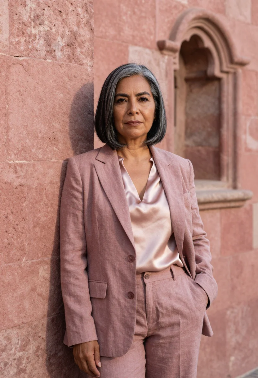 AI san miguel interior designer parroquia pink sample — portrait of a woman, a Mexican interior designer in her mid-