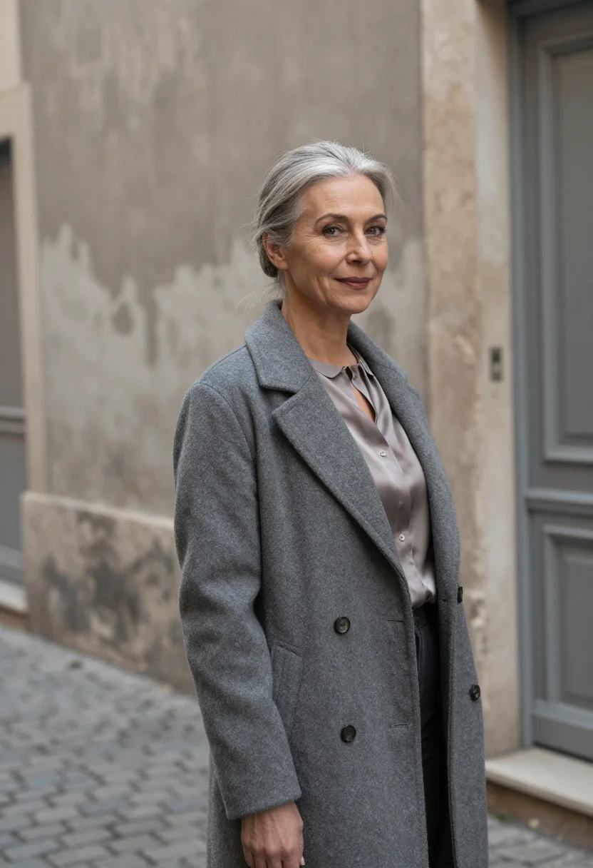 AI san telmo antiques dealer cobble grey sample — portrait of a woman, an antiques dealer in her late fifties