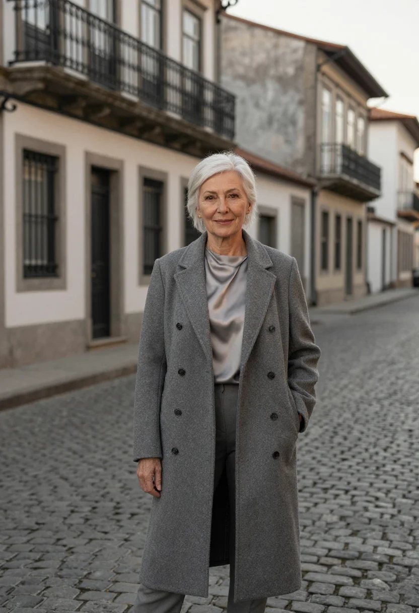 AI san telmo antiques dealer cobble grey sample — portrait of a woman, an antiques dealer in her mid-sixties w