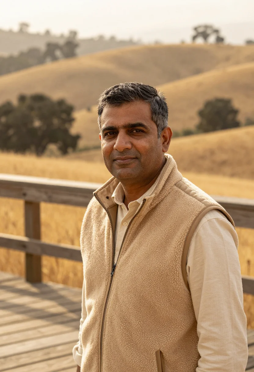 AI sand hill road vc golden hills sample — portrait of a man, chest-up portrait of an Indian-American m