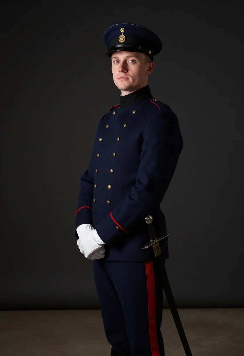 AI sandhurst commissioning sample — portrait of a man, three-quarter-length portrait of a Wester