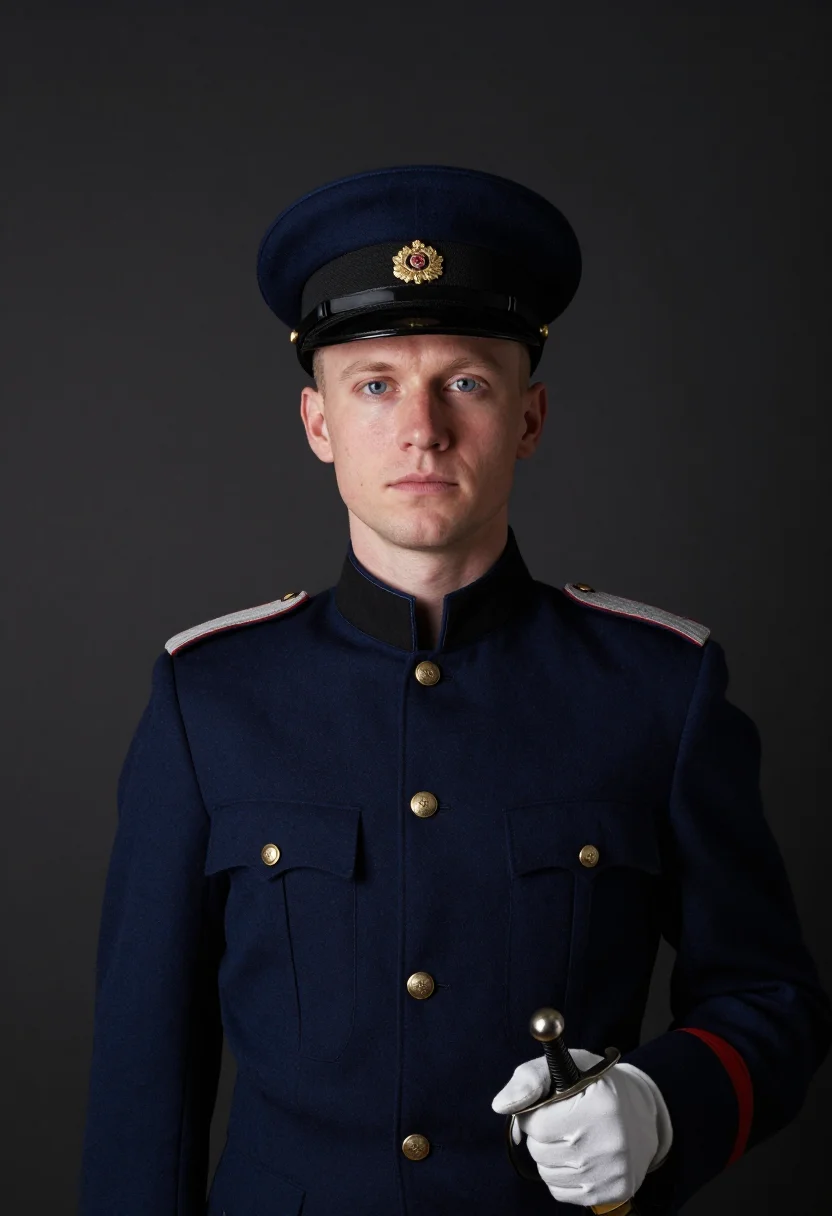 AI sandhurst commissioning sample — portrait of a man, head-and-shoulders portrait of a Western-