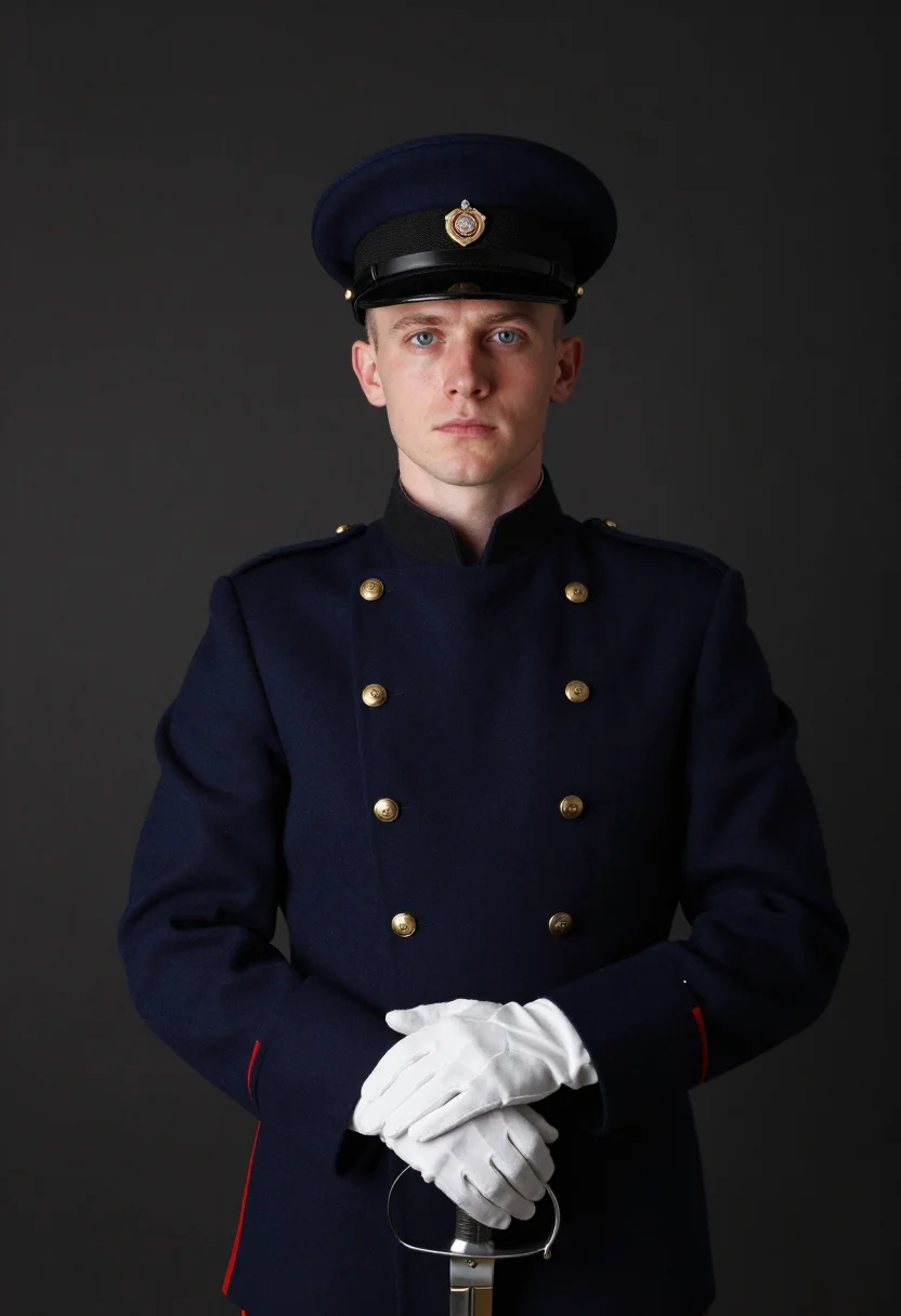 AI sandhurst commissioning sample — portrait of a man, chest-up portrait of a Western-European m