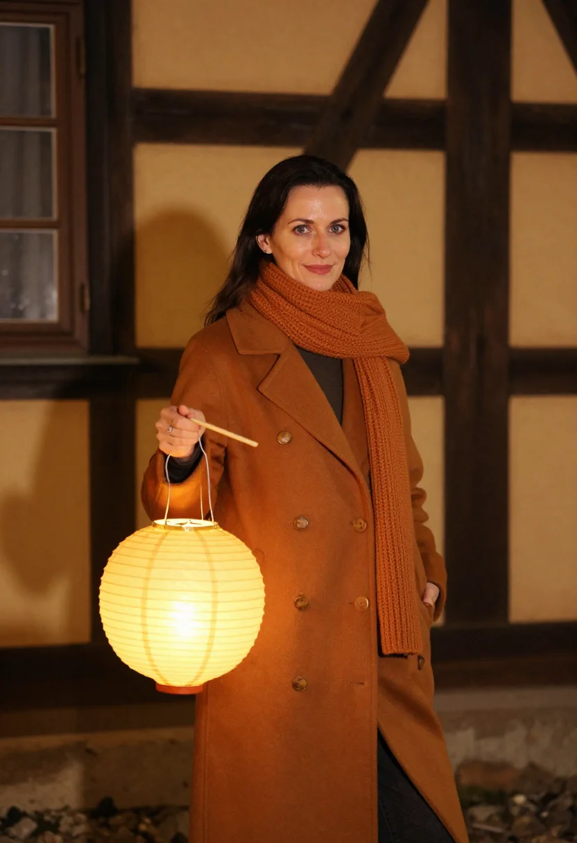 AI sankt martin lantern walk amber sample — portrait of a woman, framed half-length from the head to the