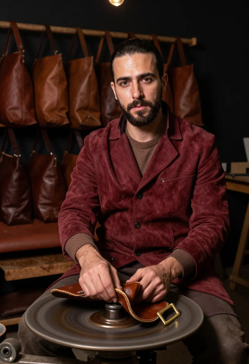 AI santa croce leather sample — portrait of a man, seated half-length portrait of a Southern