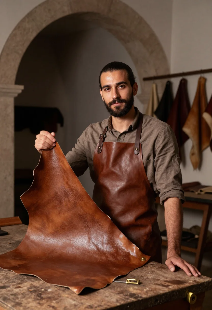 AI santa croce leather sample — portrait of a man, wide three-quarter portrait of a Southern