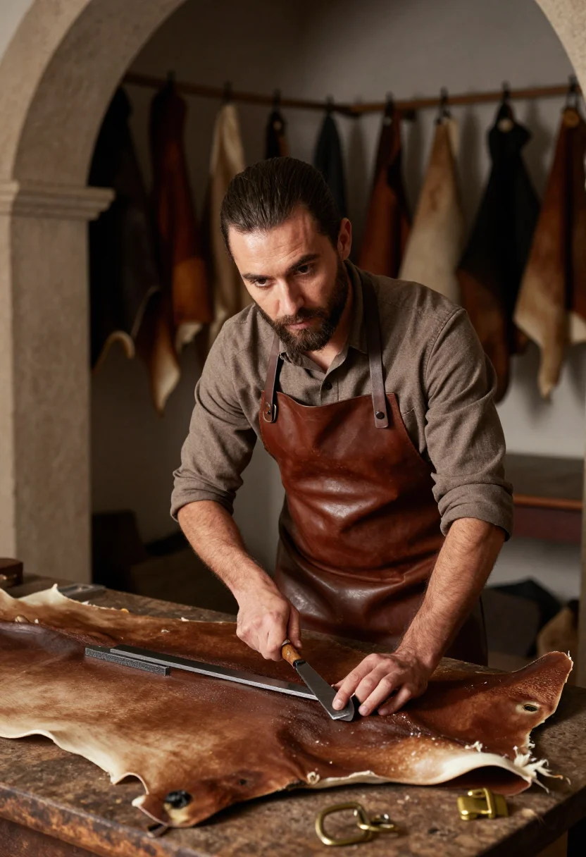 AI santa croce leather sample — portrait of a man, tight over-bench portrait of a Southern-E