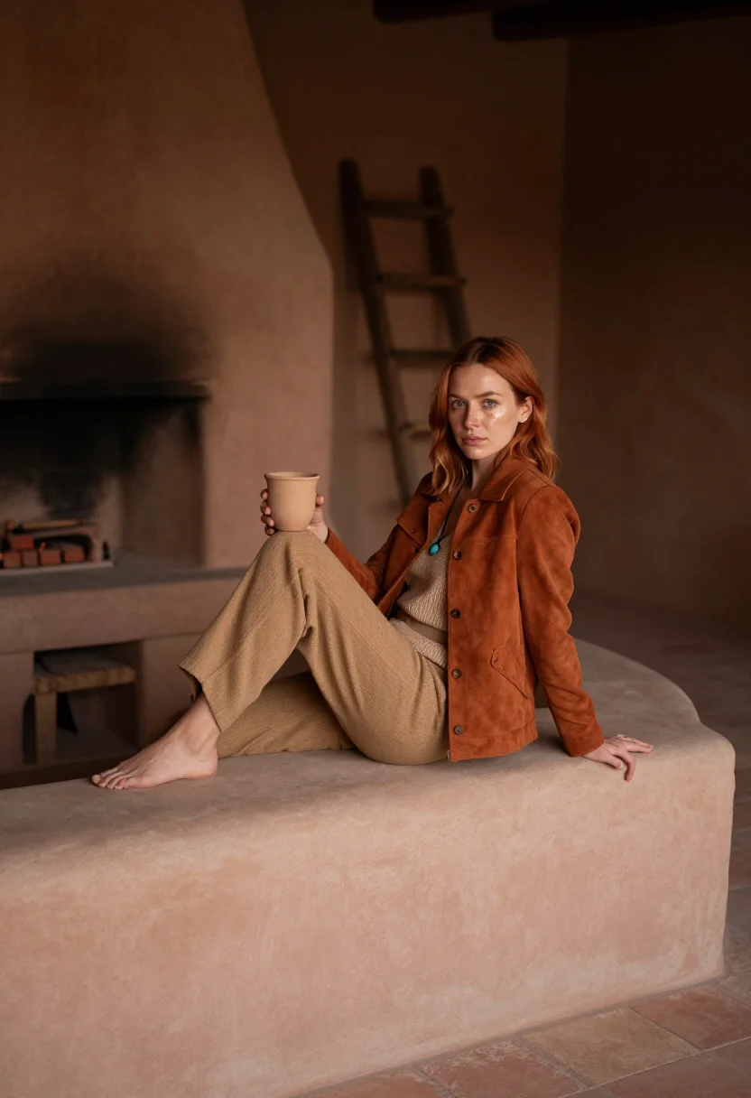 AI santa fe adobe sample — portrait of a woman, a woman in her mid-twenties with pale s