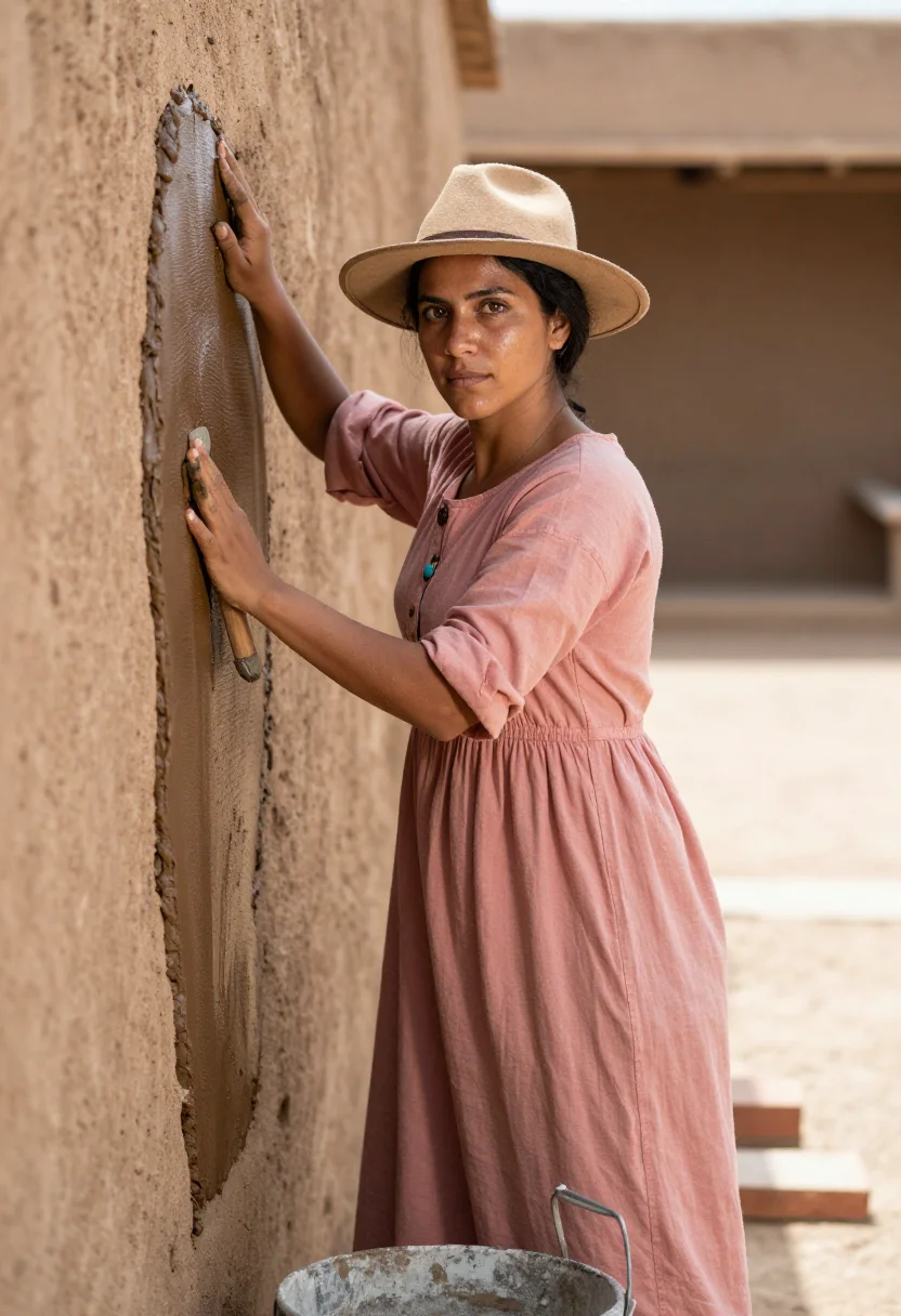 AI santa fe adobe sample — portrait of a woman, a woman in her late twenties with warm