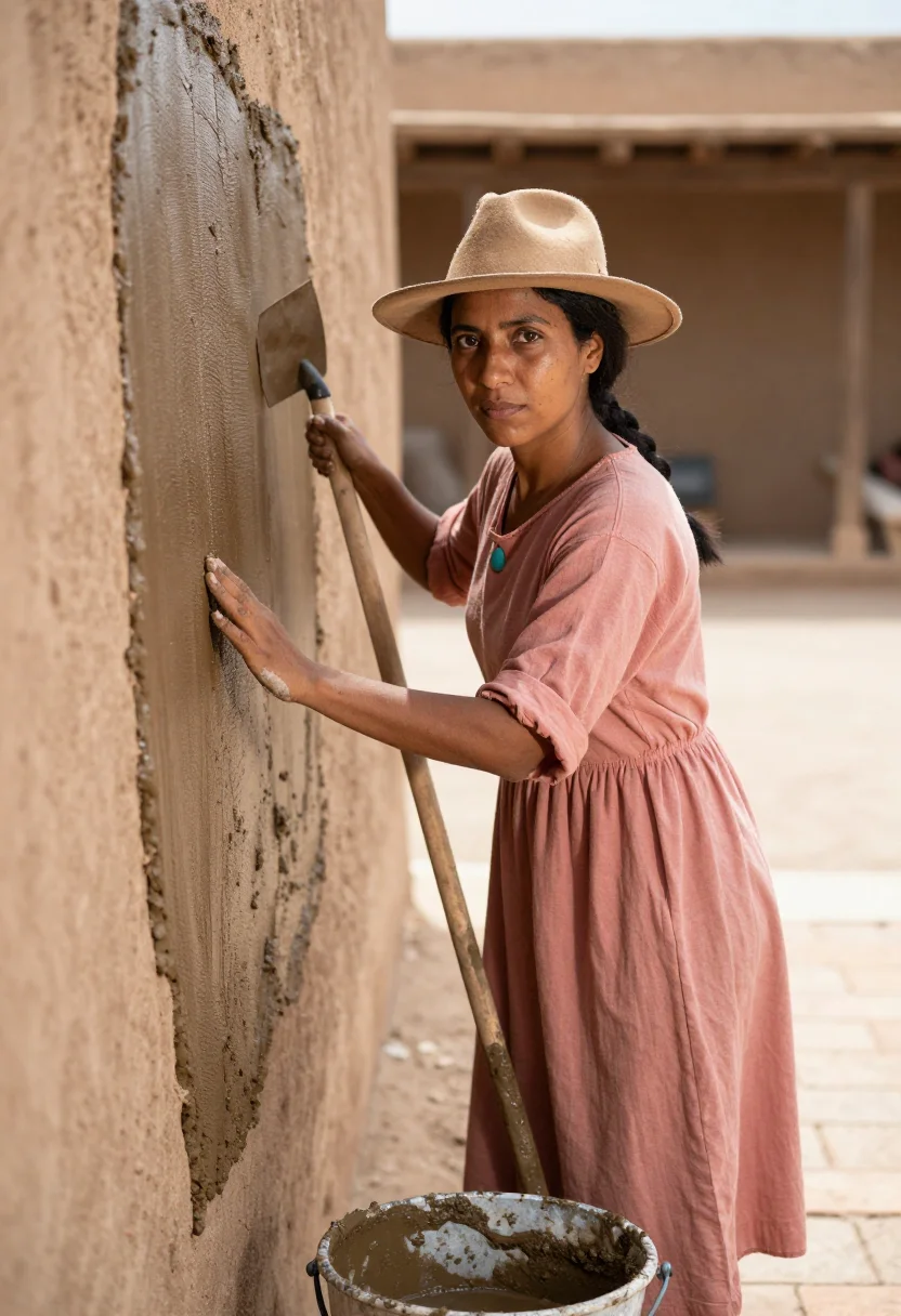 AI santa fe adobe sample — portrait of a woman, a woman in her thirties with deep brown
