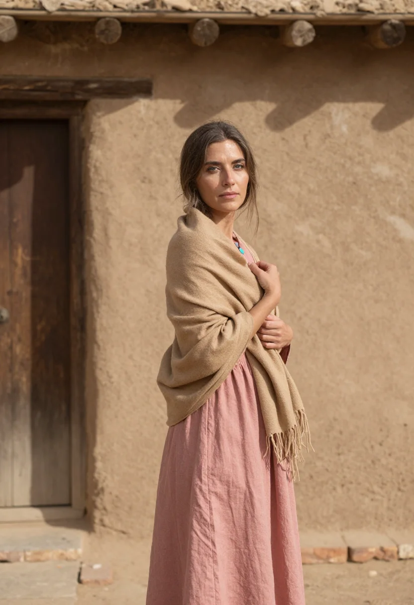 AI santa fe adobe sample — portrait of a woman, a woman in her late twenties with fair
