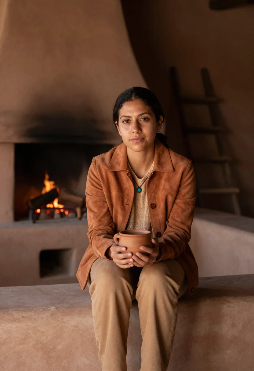 AI santa fe adobe sample — portrait of a woman, a Hispanic woman in her thirties with w