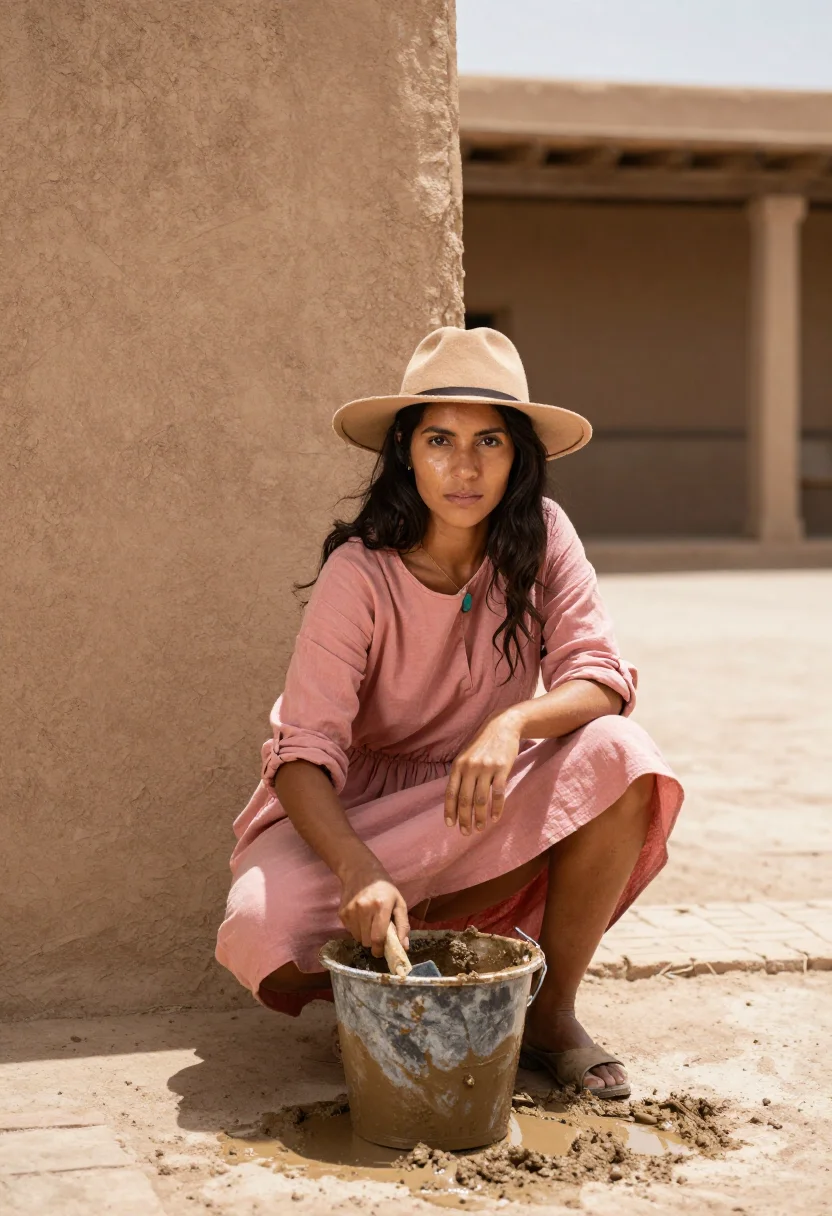 AI santa fe adobe sample — portrait of a woman, a woman in her early thirties with hone