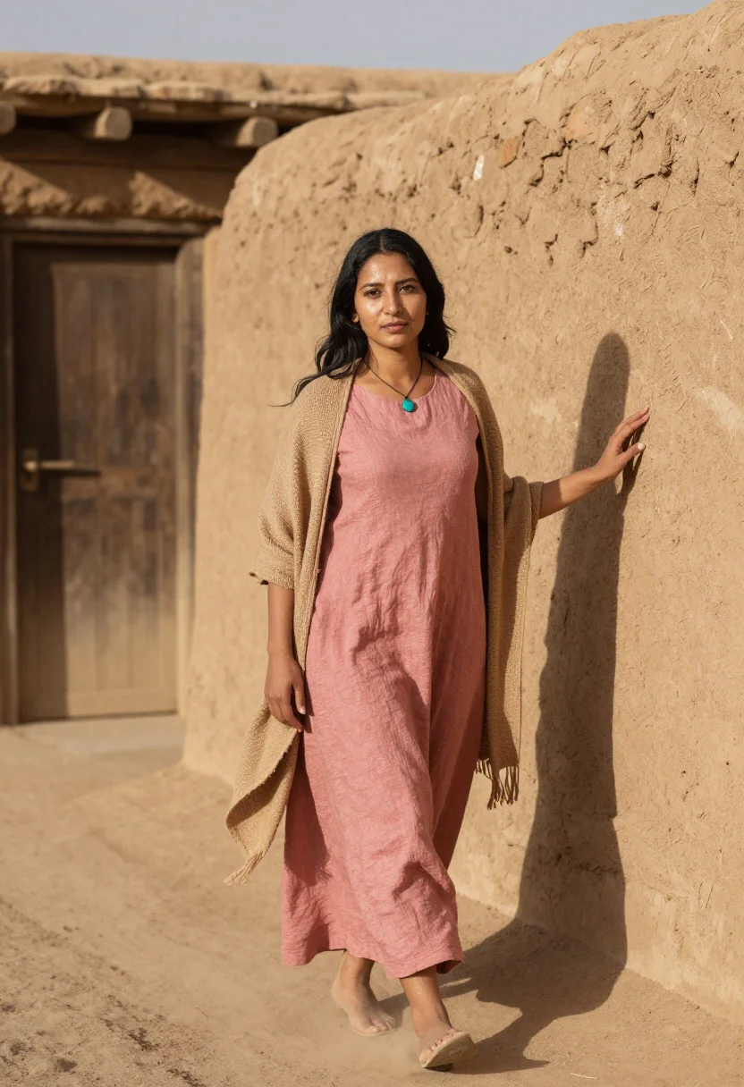AI santa fe adobe sample — portrait of a woman, a woman in her twenties with golden ski