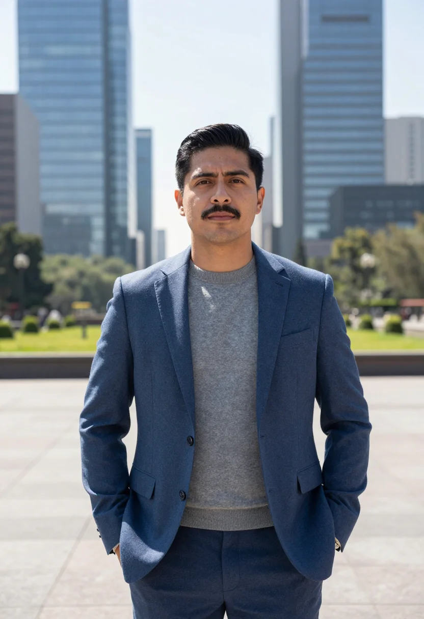 AI santa fe mexico tech founder glass sample — portrait of a man, a Mexican tech founder in his mid-thirtie